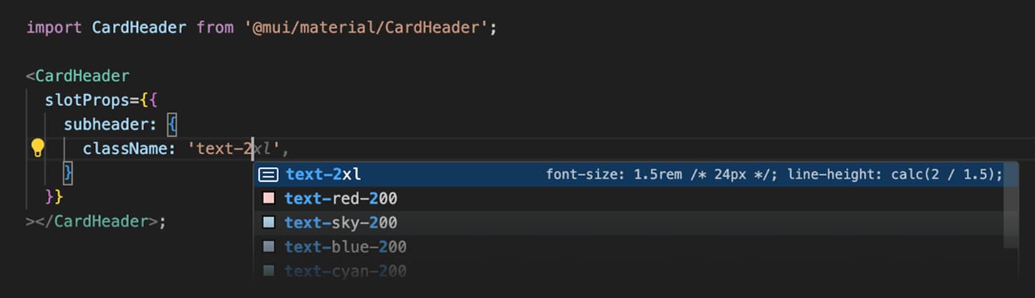 A preview of Tailwind CSS Intellisense